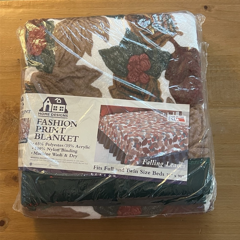 Vintage USA Home Designs Falling Leaves Blanket Twin Full 72x90‎ NIP NOS Rustic